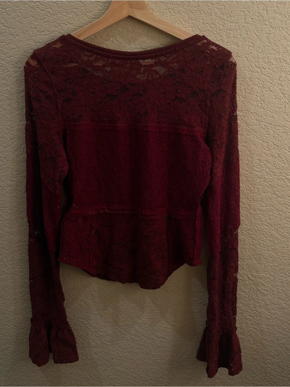 Free People Lace Layering Long Sleeve Top Cabernet Burgundy - Size M